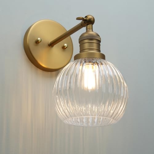 Pathson Vintage Applique Murale Industriel E27 Luminaires Intérieur Abat-jour en Verre Rond Lampe Murale pour Salle de Bains Miroir de Toilette Cuisine...