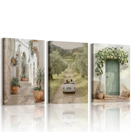 WENGTIAO 3 Pièces Vintage Italien Rustique Ville Paysage Tableau Decoration Murale Encadré Toile...