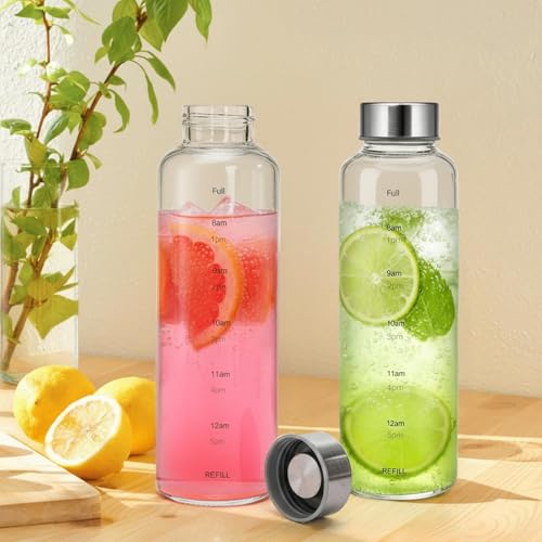 Pumtus 2 Pack Glass Water Bottles With Time Marker, 18 OZ Motivational Water Bottle with Non-slip Sleeve, Beverage Bottles with Hydrating Reminder, Reusable Drinking Bottle for Hot and Cold Drinks by Pumtus - Used condition - Image 8