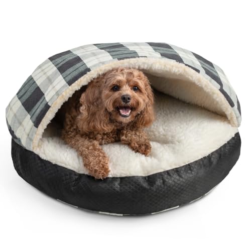 Image of Snoozer Cozy Cave Dog Bed, Round Covered Dog Bed, Barkley Black Diamond (S)
