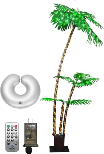 JEAYYDSI Lighted Palm Tree 6FT Artificial Palm Tree with 219LED 8 Modes & Timer LED Fake Palm Trees for Patio Pool Yard Office Party Outdoor Indoor
