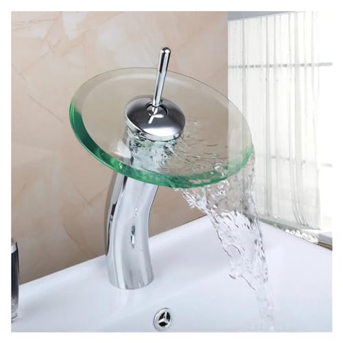 Robinet d'évier avec cascade en verre transparent et laiton chromé