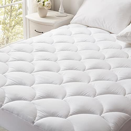 Mattress Pad Queen Size,Soft Quilted Fitted Mattress Pad Cover, Plush Soft Pillowtop Mattress Topper with Elastic Overfilled Down Alternative Filling (8-21”Deep Pocket)
