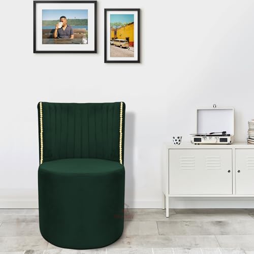 Image of Luxury Velvet Ottoman Chair Pouffe Stool-Modern Round Soft-Padded Chair for Dining Room, Living Room /Cafeteria Seating /Bedroom and Dressing Area /Ottoman with Backrest (Green)