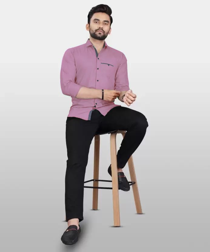 Image of CB-COLEBROOK Men's Regular Fit Solid Soft Touch Cotton Casual Shirt with Pocket Design with Spread Collar & Full Sleeves (Available in Plus Size)