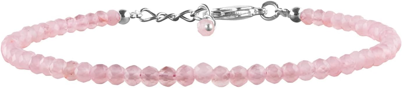 YANARA Natural Bracelet Gemstone Micro Beads Dainty Jewelry for Women, Birthstone, Energy Healing Crystals, Silver Plated Chain 8 inch Birthday Gifts For Her