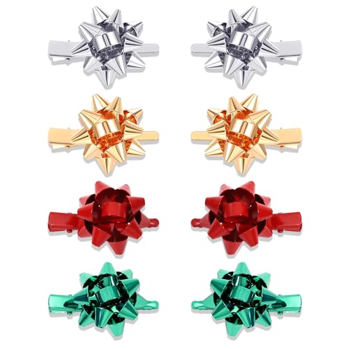 PHALIN Christmas Hair Clips for Women Xmas Snowflake Wreath Reindeer Bell Hairpins Rhinestone Holiday Hair Barrettes Festive Costume Hair Accessory Gifts (8PCS Xmas Bow)