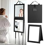 Shinowa Foldable Portable Full Length Travel Mirror for Camping, 33'' Shatter-Proof Acrylic Hanging Mirror with Handle for Camping, RV and Small Spaces, Black