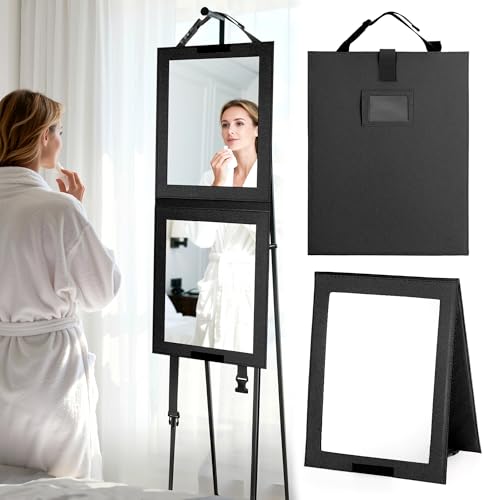 Shinowa Foldable Portable Full Length Mirror for Dancer Camping and Travel Shatter-Proof Acrylic Hanging Mirror with Handle 33x13 Inch Full Body Travel Backstage Dark Black