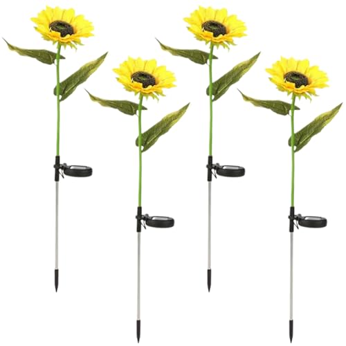 Jorzer 4 Paquetes de Luces solares de Girasol para Exteriores realistas con Forma de Girasol Impermeables IP44 con Encendido y Apagado automático para decoración de jardín