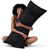 Bedsure Satin Body Pillow Pillowcase, Similar to Silk Body Pillow Cover with Zipper, Soft & Breathable Long Pillow Case, Cooling & Silky Long Pillowcase for Hair and Skin, Gifts, Black, 20x54 Inches