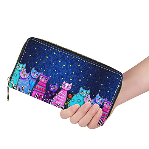Mumeson Novelty Cats Stars Print Women Rfid Wallet Leather Purse Long Clutch Bag Credit Card Holder #TOP1
