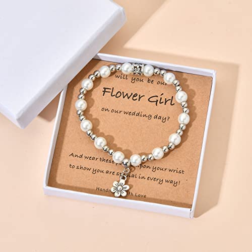 Flower Girl Proposal Gifts, Will You Be My Flower Girl? Thank You Bridesmaid Cute Stretchy Bracelet Gifts for Girls On Wedding Day2