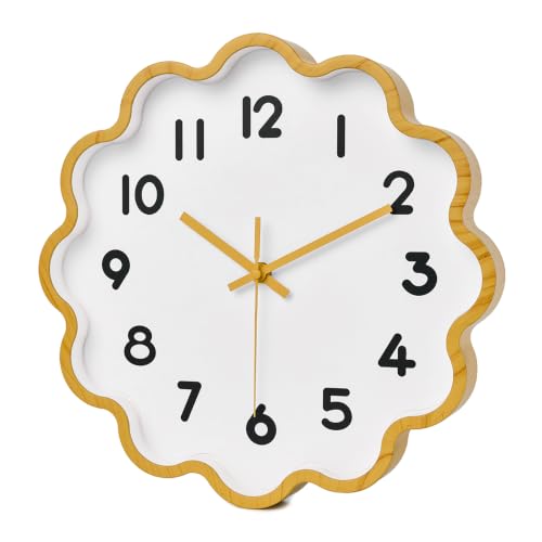 HZDHCLH Wall Clocks Battery Operated 12 Inch Cloud Shaped Wall Clock Silent Non Ticking Modern Decorative Clock with 3D Numbers for Bedroom Living Room Nursery Classroom Yellow Wood Grain - Image 2