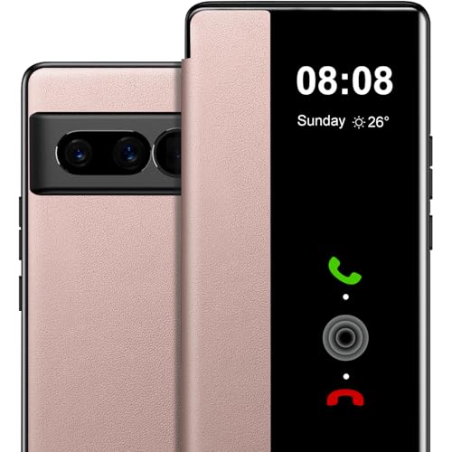 Étui à rabat pour Google Pixel 7 Pro 6,7" antichoc en polycarbonate et cuir rigide rose