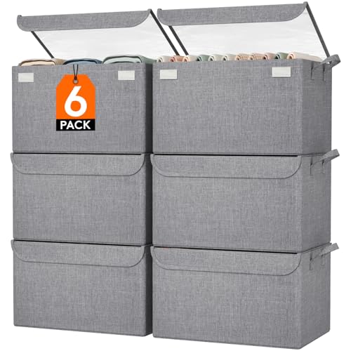 Lifewit Fabric Storage Boxes 6 Pcs, Stackable Storage Bins with C...