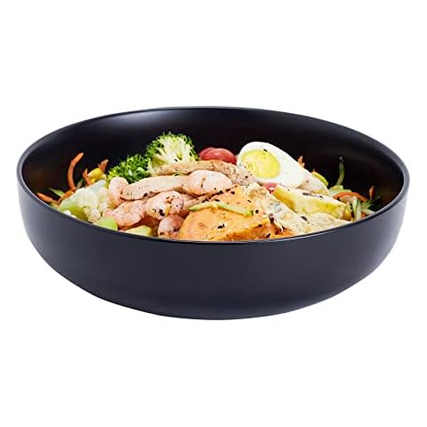 Swuut 10" Large Serving Bowl, 2.8 Quart Big Salad Bowl, Porcelain White Pasta Bowl, Sturdy Mixing Bowls, Matte Soup Bowl for Family Kitchen,Microwave & Dishwasher Safe (Black) Cover
