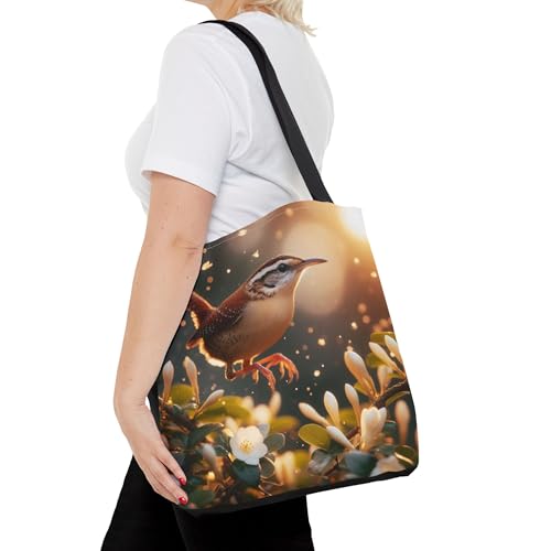 Premium Carolina Wren Tote Bag with Reinforced Stitching – Winter Jasmine Design4