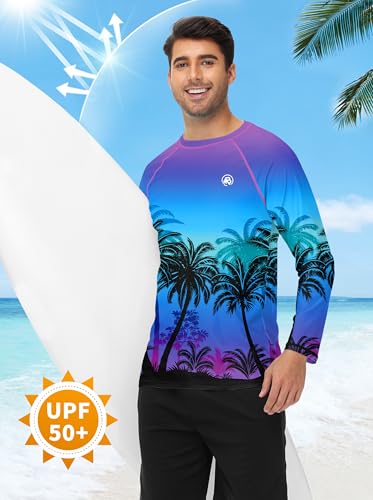 Image of AOBUTE Mens Long Sleeve Swim Shirt Quick Dry Sun Protection Rash Guard