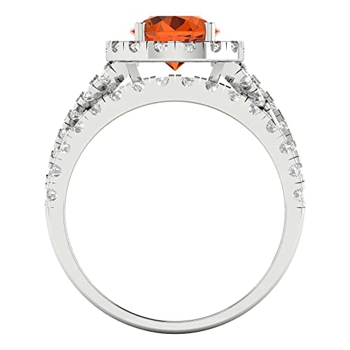 Clara Pucci 2.37ct Round Cut Halo Split Shank Solitaire with Accent Red Zircon Statement Bridal Wedding Ring Band Set 14k White Gold - Image 5