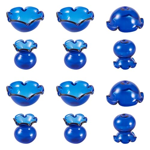 FASHEWELRY 12Pcs Transparent Flower Glass Beads Caps Crystal Wind Bell Floral & Trumpet Flower Beads Set Jellyfish Bead for Craft Wind Chimes Tassels Drop Earring Jewelry Making (Blue)