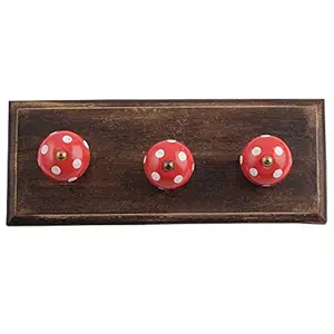 Indian-Shelf Wood Wall Hangings - Red Wall Hangers - Dot Wall Hooks - Bathroom Hanging - Wall Mount Hooks - Key Holder for Wall Stylish - Cloth Hanger - Door Hanger - Robe Hooks - 6 Pack [4 Inches]