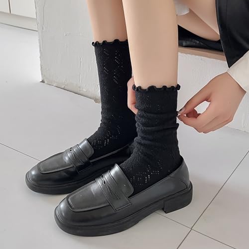zrylibya Women Cute Ruffle Frilly Crochet Ankle Socks Solid Color Basic Casual Crew Socks 4 Pairs3