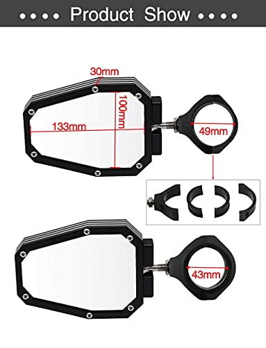 Deyeshiki 2023 Utv Mirror 1.75 Inch Utv Offroad Side View Mirror Compatible With Rzr Mirror Break Away With Ball Joint High Impact Shatter Proof Tempered Glass For Polairs Rzr 1000 Xp(Black) #TOP3