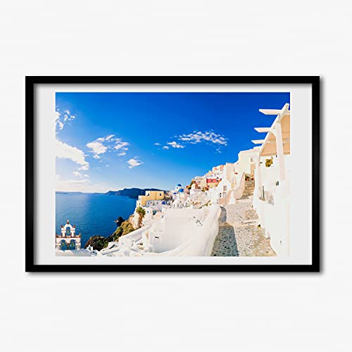 Tulup Imagen Impresión 60x40cm Salón Cocina Decoración de Pared Póster Pintura Impresiones MDF Marco Cuadro - Santorini, Grecia