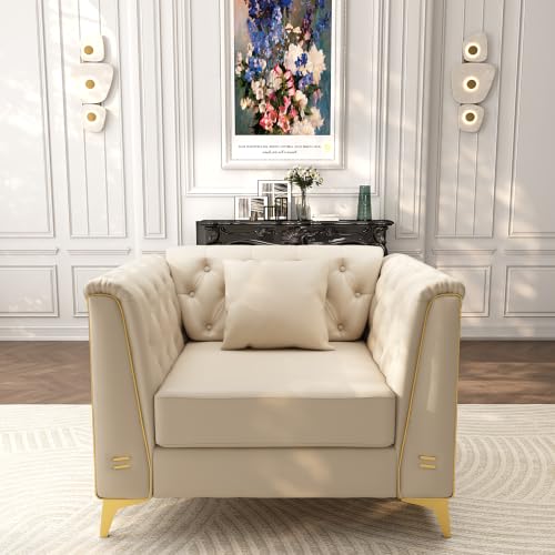 Image of KEIKI 40 inch Faux Leather Chesterfield Sofa with Handmade Button Tufted, Beige