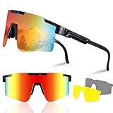Schnelle Brille,Fahrradbrille mit 2 Wechselgläser,Fahrradbrille Herren Damen mit Verstellbarem Bügel,Polarisierte Sonnenbrille UV400,Schutzbrille Rave Radsportbrille zum Laufen Glof Ski im Freien