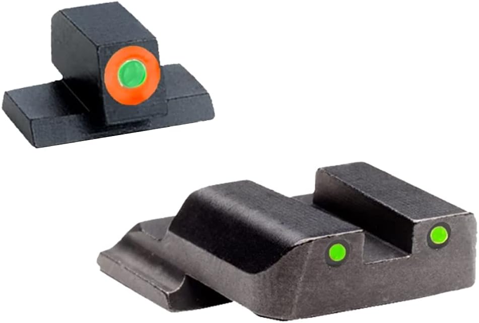 AMERIGLO Spartan Sight Sets Compatible with Smith & Wesson M&P/M&P Shield Green Tritium Orange Round Outline Front, Green Tritium Black Outline Rear
