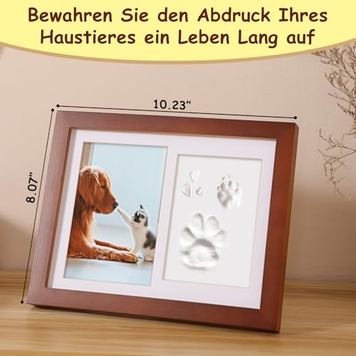 PewinGo Gedenkrahmen Hund und Katze, Pfotenabdruck Set Hund Katze Fotorahmen mit Ton Impressum Kit und Foto-Display für 6 x 4“ Foto, Perfekte Andenken Geschenk für Tierbesitzer