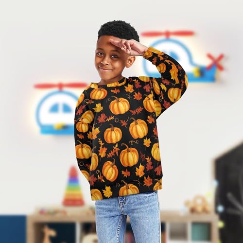 JUNZAN Autumn Pumpkin Fall Maple Leaf Thanksgiving Kids Boys Sweatshirts Hoodies Crewneck Hoodies for Girls Camping 4T4
