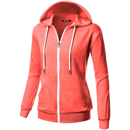 GIVON Women's Soft Cotton Blend Fabric Basic Full Zip Up Hoodie / DCF200-ORANGE-XL