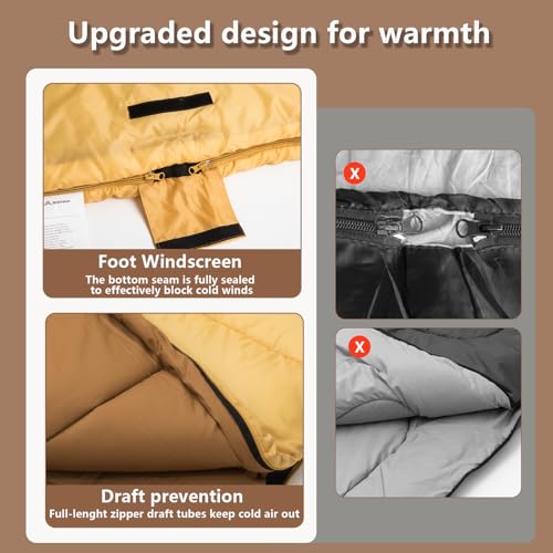 Image of BISINNA Double Sleepinag Bag for Adults Two Person Queen Size Camping Sleeping Bag for All Season Backpacking Hiking Cold Weather with Compression Sack