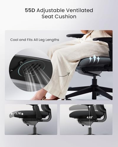 Image of ProtoArc Ergonomic Office Chair - Flexer Pro Mesh Desk Chair with Lumbar Support for Women, Slide Seat & 4D Armrests, Tilt Lock | Stylish & Comfortable for Home Office, Computer Work - Black