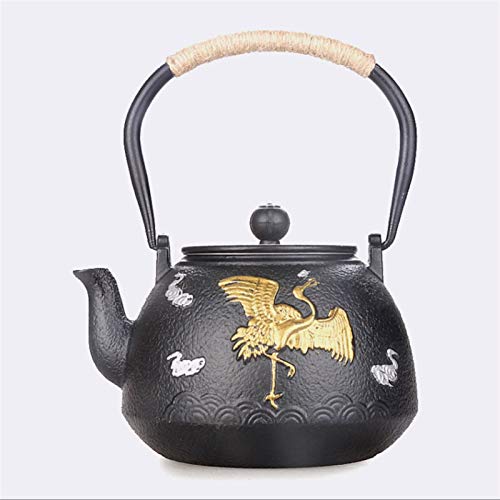 Juego de té chino sin recubrimiento Kylin doble hierro en relieve tetera de hierro fundido con filtro de extraíble