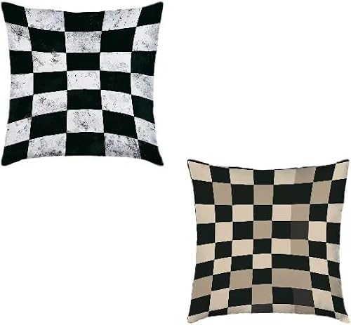 Throw Pillow Covers 22x22 Inch Set of 2 Black and White Outdoor Waterproof Pillow Covers Abstract Square Decorative Soft Velvet Sofa Cushions for Couch Bed Farmhouse, Home Decor Spring Decor N-31790