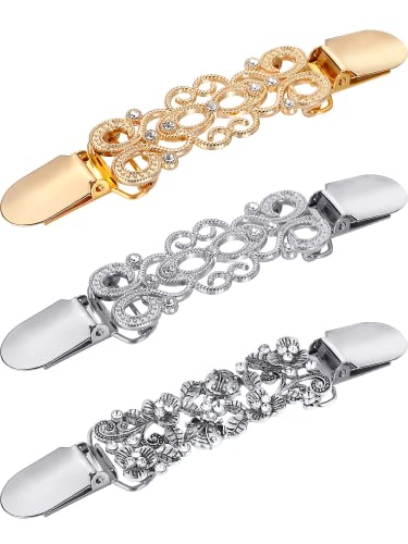 WOOXDYUK 3 Pieces Shirts Dresses Shawl Clips for Women Girls Vintage Sweater Cardigan Collar Clips, 3 Styles Cover