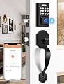 Keyless Entry Door Lock with 2 Handles, Tinewa Electronic Keypad Deadbolt, Auto-Locking, Anti-Peeping Password, Digital Smart Code Door Lock, Front Door Handle Sets, Matte Black