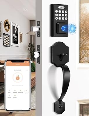 Keyless Entry Door Lock with 2 Handles, Tinewa Electronic Keypad Deadbolt, Auto-Locking, Anti-Peeping Password, Digital Smart Code Door Lock, Front Door Handle Sets, Matte Black