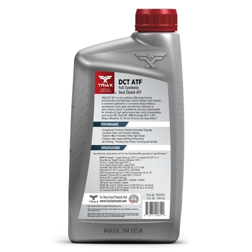 Triax DCT ATF - Full Synthetic Dual Clutch Automatic Transmission Fluid - OEM Grade - Compatible with Direct Shift Gearboxes and Dual Clutch Transmissions (1 Quart)