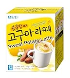 Damtuh Sweet Potato Latte 18g x 12 Sticks – Korean Goguma Latte Powder, Creamy Instant Drink Mix, Caffeine-Free Coffee Alternative