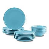 Amazon Basics 18-Piece Stoneware Dinnerware Set - Sky Blue, Service for 6
