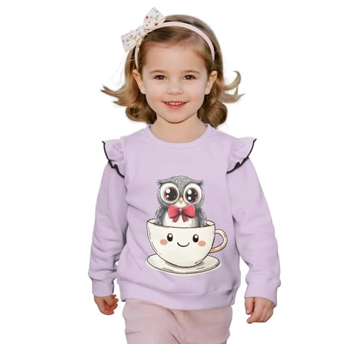 Kids Oversized Sweatshirt Ruffle Sleeves Loose Girl Graphic Long Sleeve Crewneck Sweatshirts Soft Sport Shirt