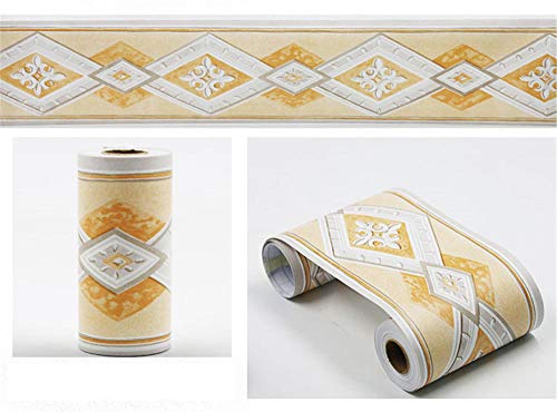 Bordure Frise papier peint Jaune Européen Décoration murale amovible Frise Murale Bordure de Tableau d'Affichage Découpée Autocollant imperméable en PVC...