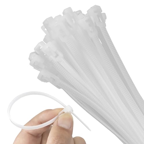 Armpow 8 Inch Recoverable Reusable Zip Ties, 1000Pcs white Zip Ties, Outdoor 50 lb. Small Cable Ties, Small Releasable Plastic Ties, Removable Wire Ties for Wire Management Outdoor Patio