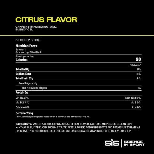 Image of Science in Sport GO Energy + Caffeine Energy Gel for Elite Athletes - 22g Carbohydrates & 75mg Caffeine - Isotonic Formula - Sports Nutrition - Citrus Flavor - 30 Count