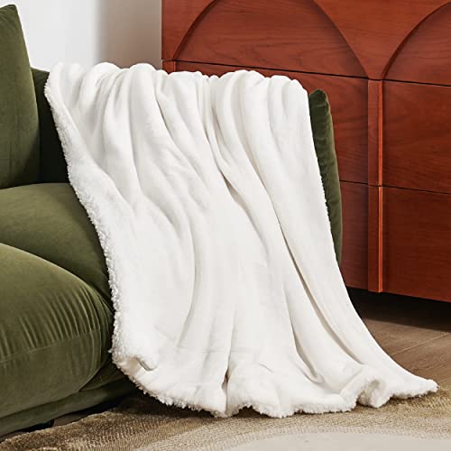 Image of Bedsure GentleSoft Sherpa Fleece Twin Size Blanket for Couch, Non-Heated, Thick and Warm Throw for Women and Men, Soft Fuzzy Plush Twin Blanket for Winter, White, 60x80 Inches